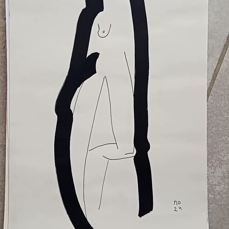 保持女人裸体与椅子画现代风格，黑白艺术画 - 海报/装饰画/版画 - 纸 白色