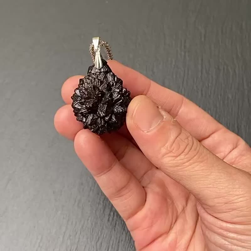 能量原石-天然埃及预言石 上帝沟通石 天机石 925纯银钛钢项链 - 项链 - 水晶 咖啡色