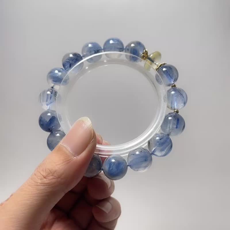 天然矿石 透体蓝晶石12mm 黄水晶 925纯银 手链 - 手链/手环 - 宝石 蓝色
