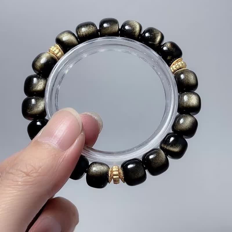 天然矿石 顶级金曜石 10mm 手链 - 手链/手环 - 宝石 黑色