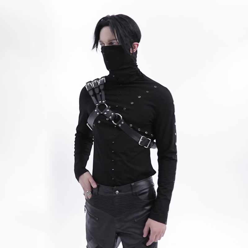 庞克忍者苦无单肩皮革护甲 - 男装背心 - 其他材质 黑色