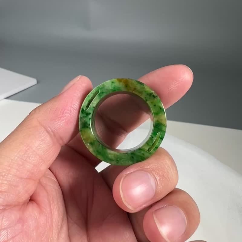 入秋 | 三彩翡翠扳指 - 戒指 - 玉石 绿色