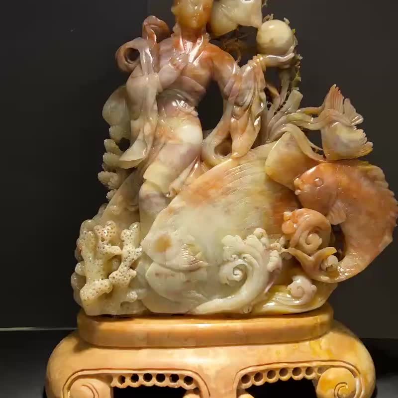 巴林石雕 海中美人鱼 巴林石 石雕艺术 寿山石 美人鱼 山奇艺术 - 摆饰 - 玉石 多色