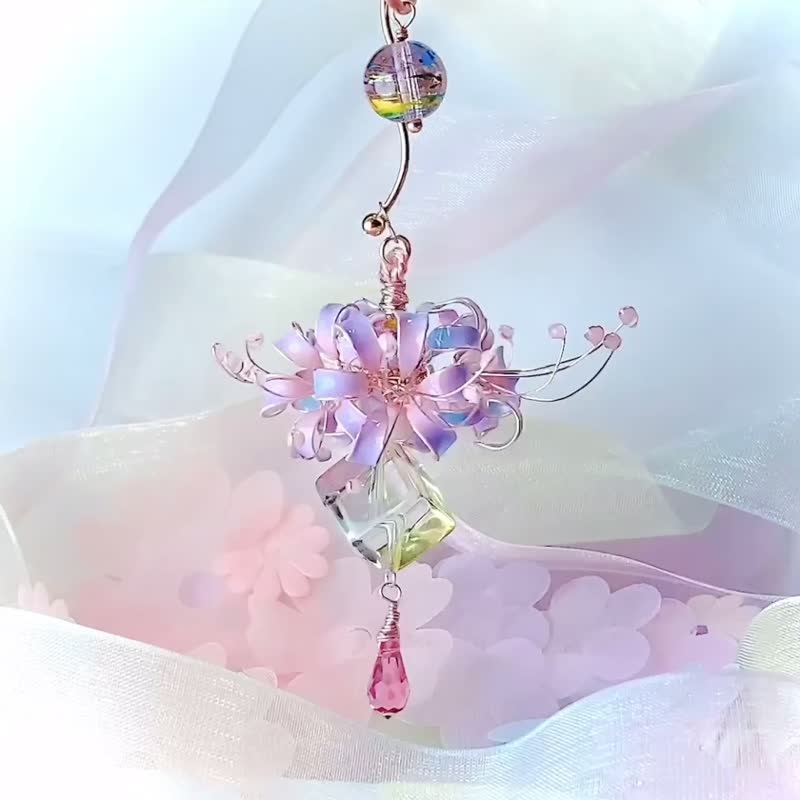 大大颗梦幻彼岸花球 彩绘玻璃珠 撞色疗愈系耳环 无痛耳夹/耳针 - 耳环/耳夹 - 其他材质 粉红色