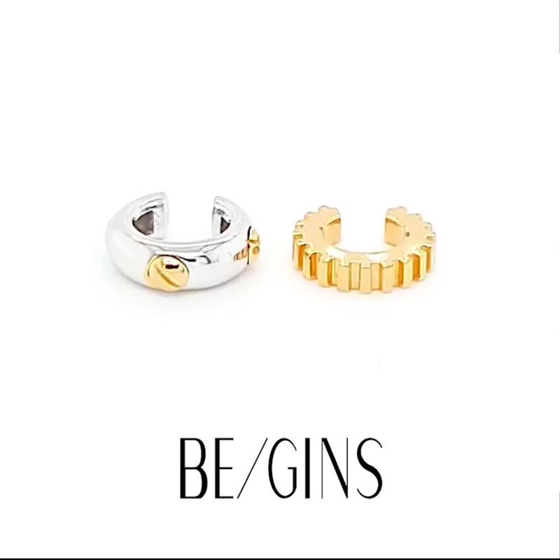 时间螺丝齿形耳夹 - 耳环/耳夹 - 纯银 