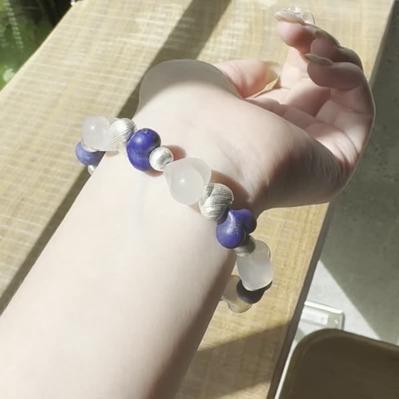定制化 | 星夜之心 | 青金石、奶白晶、925纯银配件 - 手链/手环 - 水晶 蓝色