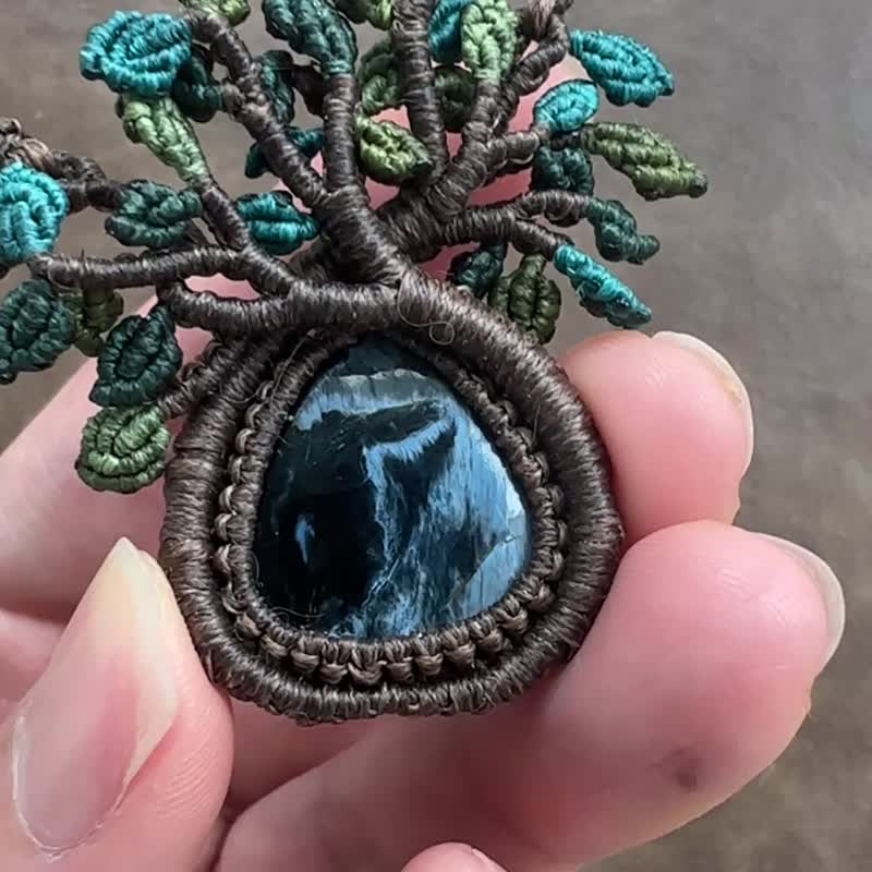 N1177 民族风 蜡线编织 彼得石 生命之树 项链 (可调长度) - 项链 - 宝石 咖啡色