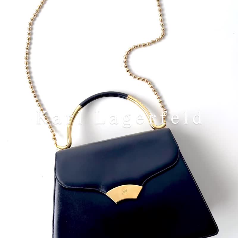 Karl Lagerfeld蓝黑色滑面牛皮二用包G32 vintage - 侧背包/斜挎包 - 真皮 