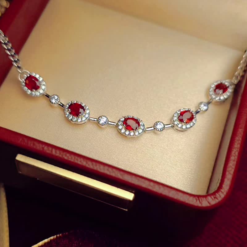 财富•健康•爱情|高级无烧缅甸鸽血红宝石1.5克拉纯银精致手链 - 手链/手环 - 宝石 