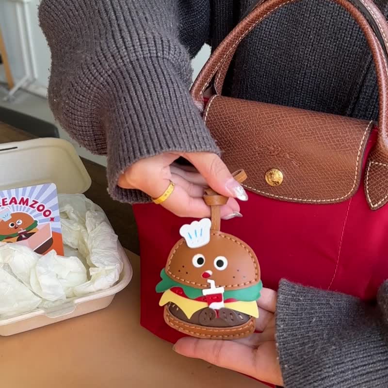 汉堡挂件挂饰包包挂件钥匙扣吊饰真皮定制手工原创 - 吊饰 - 真皮 咖啡色