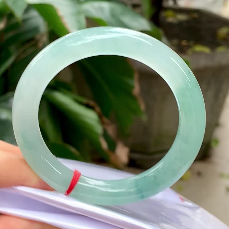 冰种翡翠天然翡翠玉镯A玉手镯 玉鈪 • 冰种湖蓝绿翡翠圆镯 - 手链/手环 - 玉石 绿色