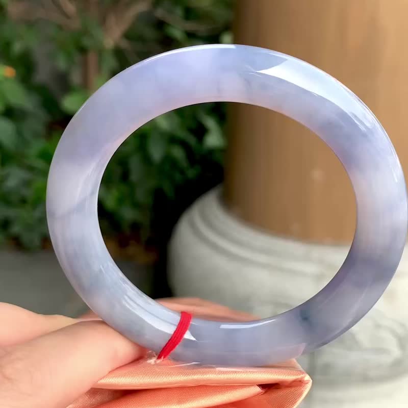 冰种 天然翡翠 缅甸 A玉 玉镯 • 冰种紫蓝翡翠圆镯 - 手链/手环 - 玉石 紫色