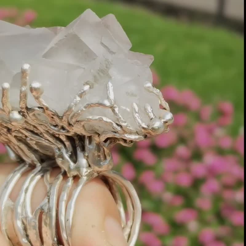 萤石原矿手工银戒 纯银戒指~**无**~ Fluorite Silver Ring - 戒指 - 纯银 