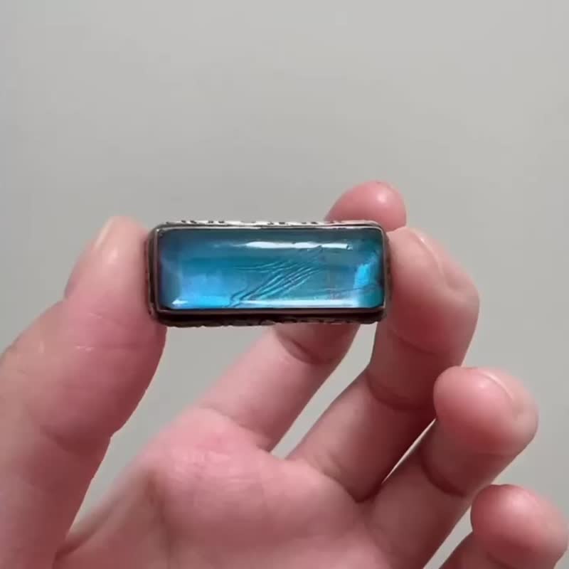 英国古董- 闪蝶羽翼银制古董胸针 - 胸针 - 纯银 蓝色