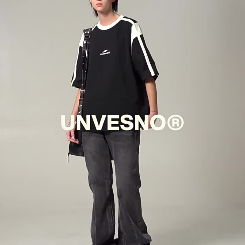 Unvesno (UN) 重磅305g夏季运动杠条复古感刺绣插肩短袖 SWS-1646 - 男装上衣/T 恤 - 棉 黑色