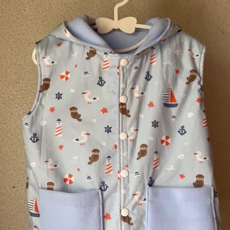 拼拼布。手作 - 幼童长版绒毛连帽背心 - 童装外套 - 棉．麻 多色