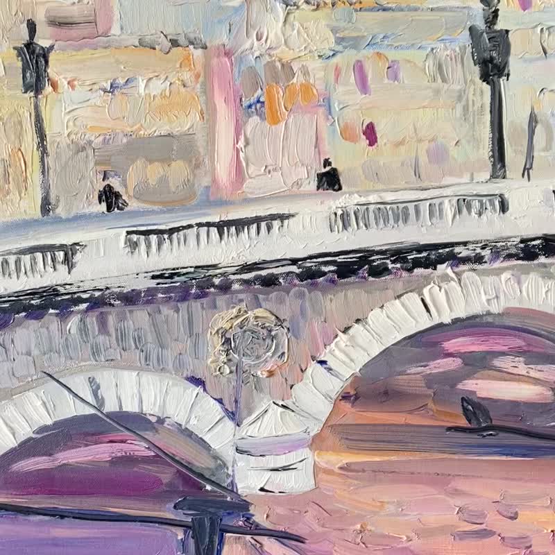 Evening Paris  畫布上的原創油畫 Original oil painting on canvas Cityscape Impressionism - 墙贴/壁贴 - 其他材质 粉红色