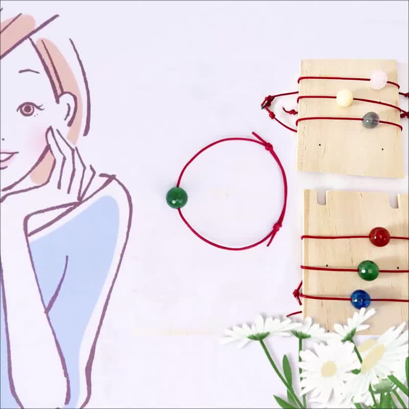手工手链 幸运红绳x生日宝石选7月至12月诞生石 轻松收紧皮制手绳 - 手链/手环 - 真皮 红色