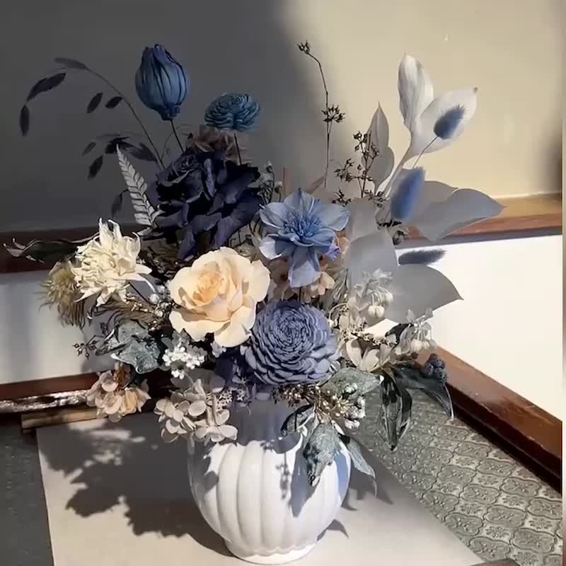 【遇见恒久】迷蒙的海永生玫瑰盆栽 开幕盆栽 - 干燥花/捧花 - 植物．花 