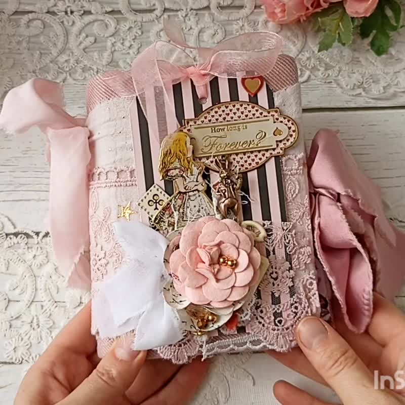 厚实爱丽丝梦游仙境笔记本 空白柴郡猫拼贴手帐本 手工制作 - 笔记本/手帐 - 纸 粉红色