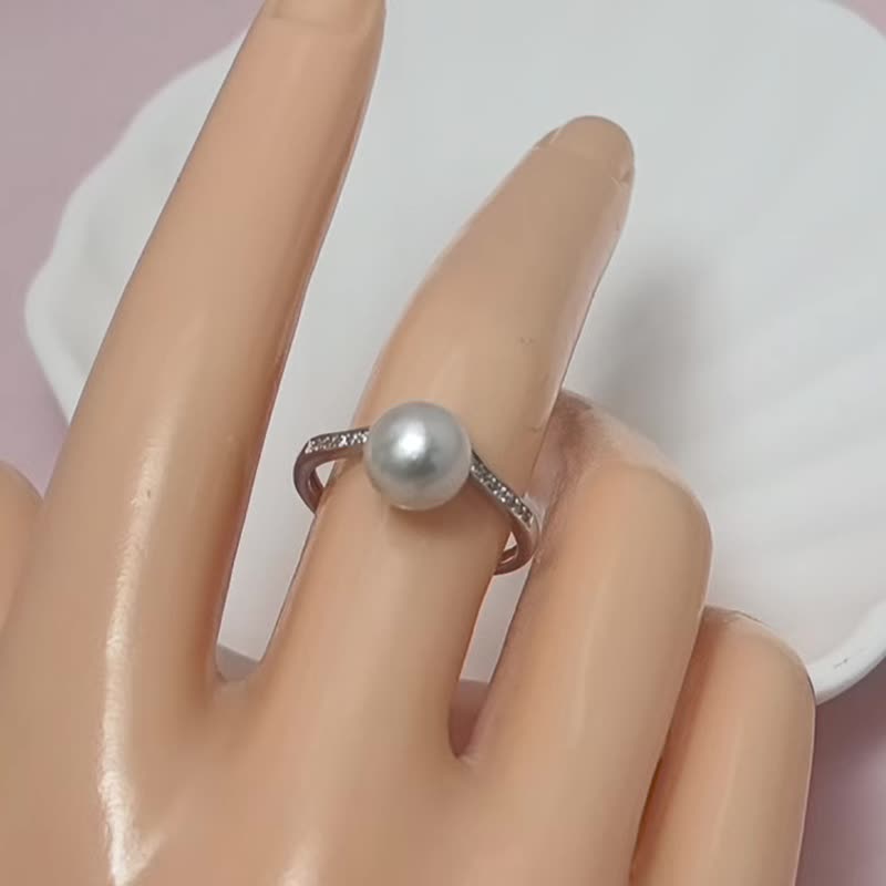 天然海水珍珠 akoya 樱花粉 S925银14K注金 戒指 - 戒指 - 珍珠 白色