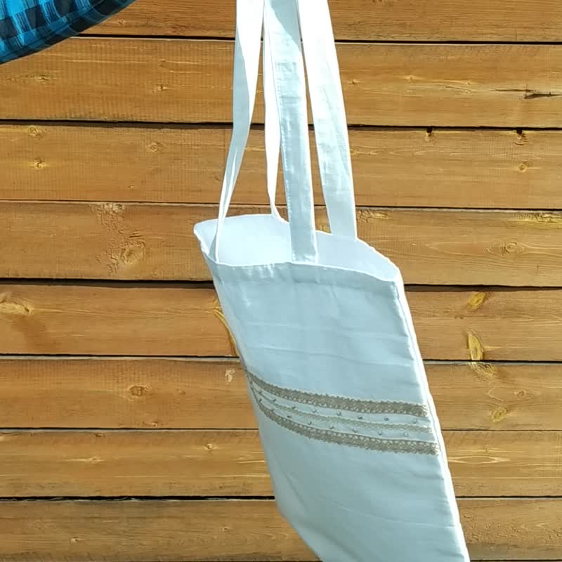 Strong reusable white tote bag, 100% cotton canvas bag - 手提包/手提袋 - 棉．麻 白色