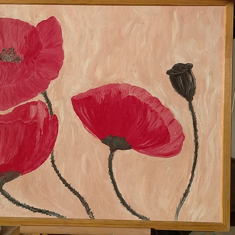 Poppies Flowers Oil Painting Red Poppies Original Art Wildflowers Handmade Wall - 海报/装饰画/版画 - 其他材质 多色