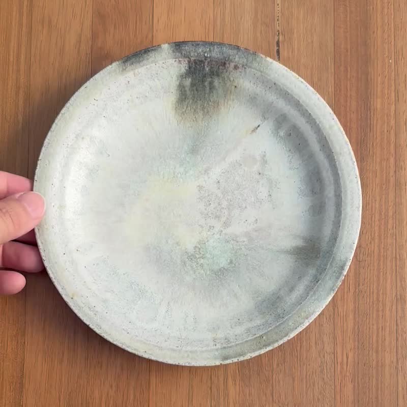 流动灰釉圆盘 - 盘子/餐盘/盘架 - 陶 白色