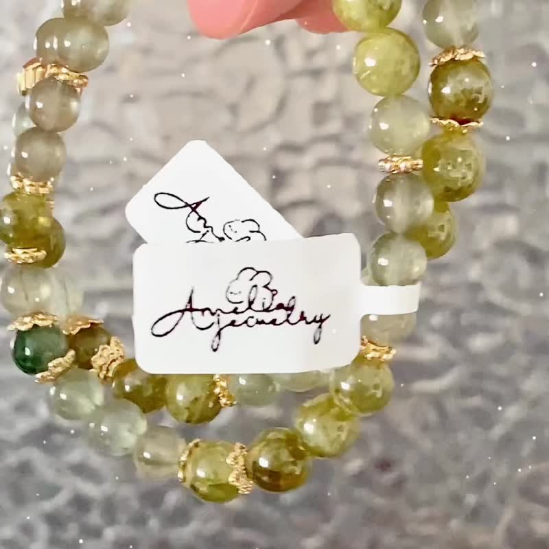 Amelia Jewelry丨常安宁丨沙弗莱绿兔毛海藻发晶原创设计手链 - 手链/手环 - 水晶 绿色