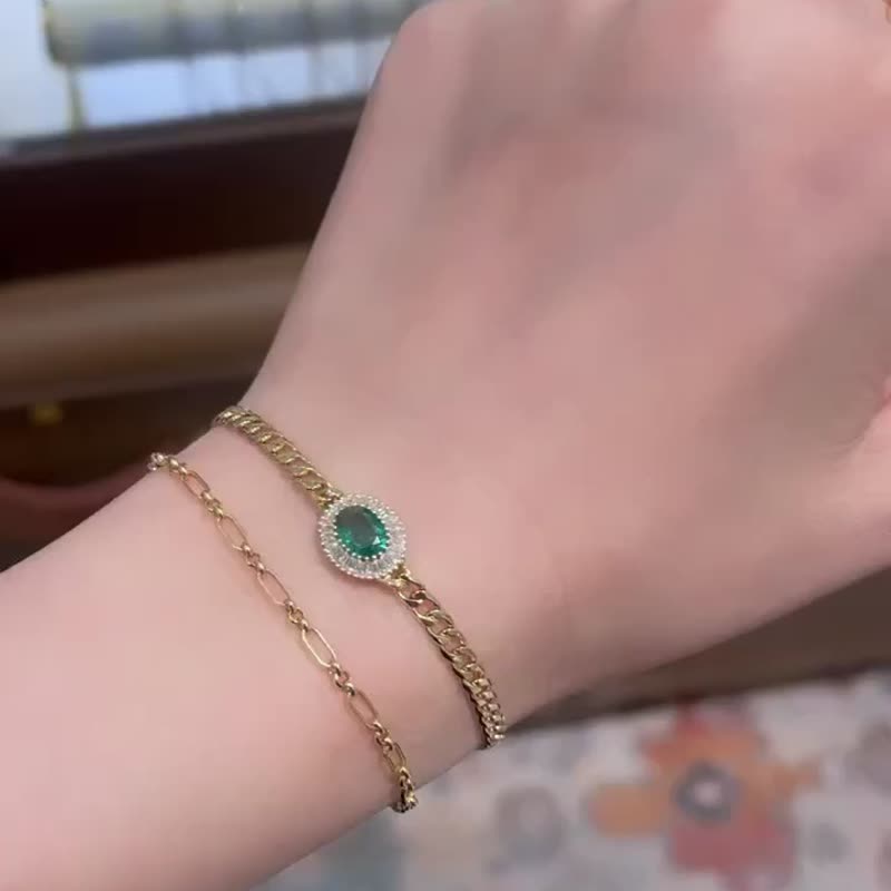 Aqua Queen Oval Emerald Bracelet | 古巴手链 | 18K 黄 - 手链/手环 - 贵金属 金色