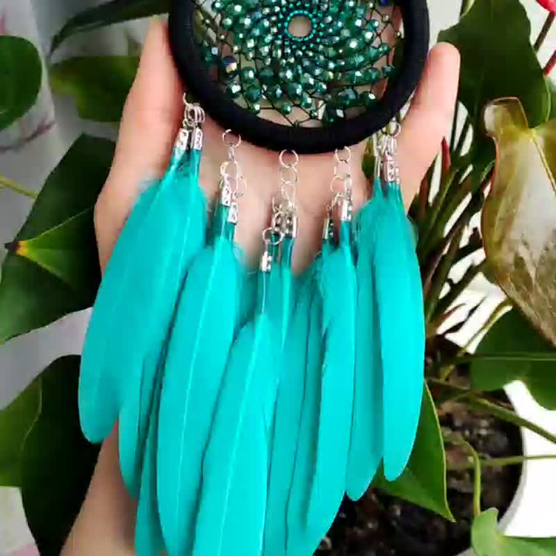 Handmade Turquoise green dream catcher , ตาข่ายดักฝันสีเขียวเทอร์ควอยซ์ - 墙贴/壁贴 - 玻璃 绿色