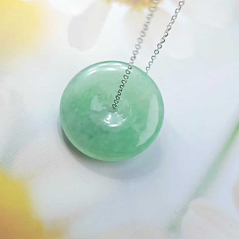 招财•顺利•圆满|马卡龙冰绿平安扣|缅甸A翡翠纯银吊坠项链 - 项链 - 玉石 