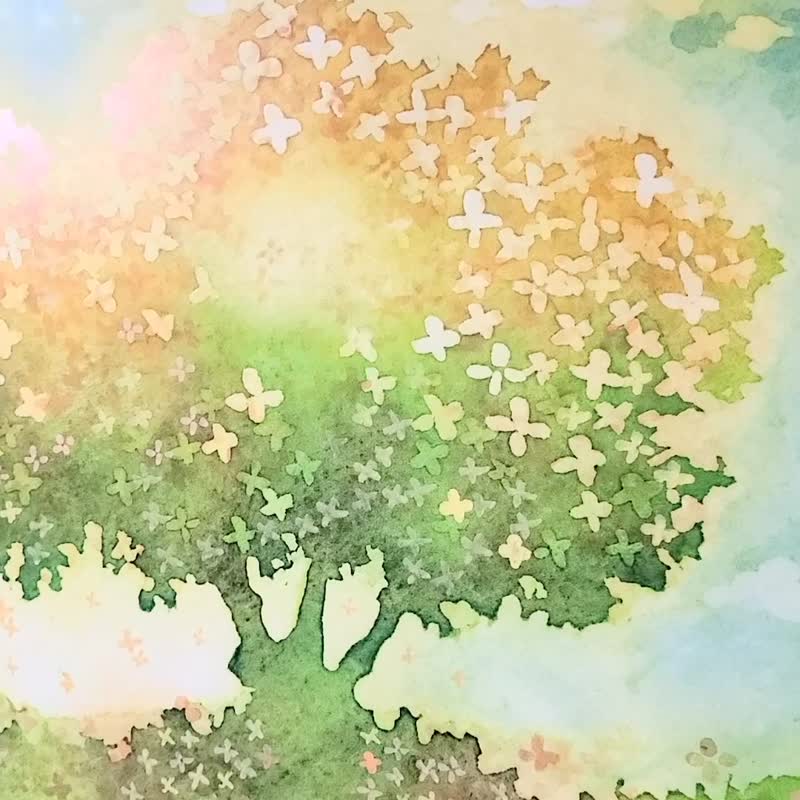 【桂花染成的天空/A1poster】室内艺术印刷水彩画桂花桂花风景墙装饰雀礼物 - 海报/装饰画/版画 - 纸 橘色
