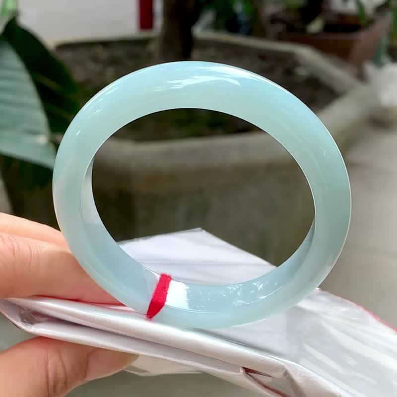 冰种翡翠天然翡翠玉镯A玉手镯 玉鈪 • 冰种天空蓝翡翠福镯 - 手链/手环 - 玉石 蓝色