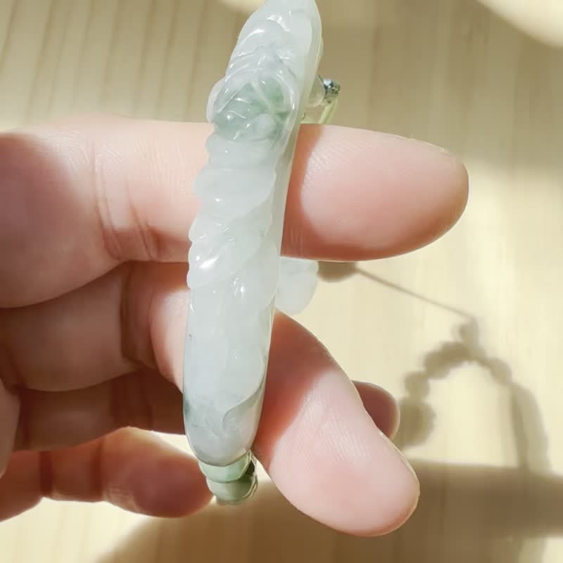 手工翡翠手镯 - 浮绿庭园 - 手链/手环 - 玉石 绿色