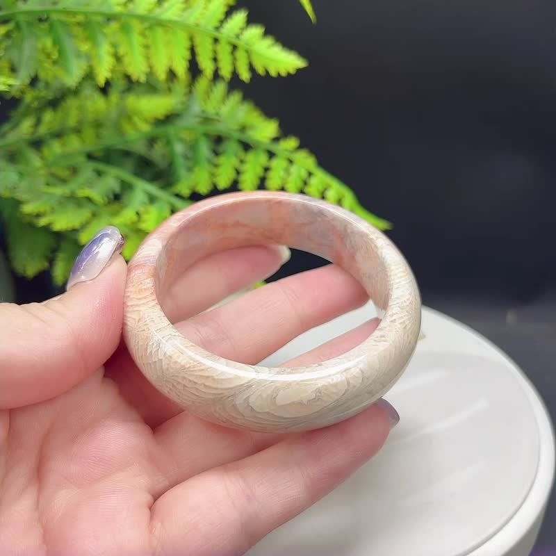 高品质 渐变粉白珊瑚玉手镯 53MM 冰润高瓷万花筒双天眼 旺运聚财 - 手链/手环 - 半宝石 