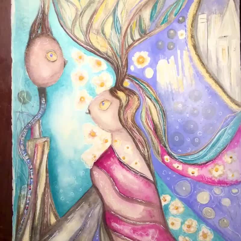 水彩幻想，纸上原创水彩画，独一无二 - 墙贴/壁贴 - 纸 粉红色
