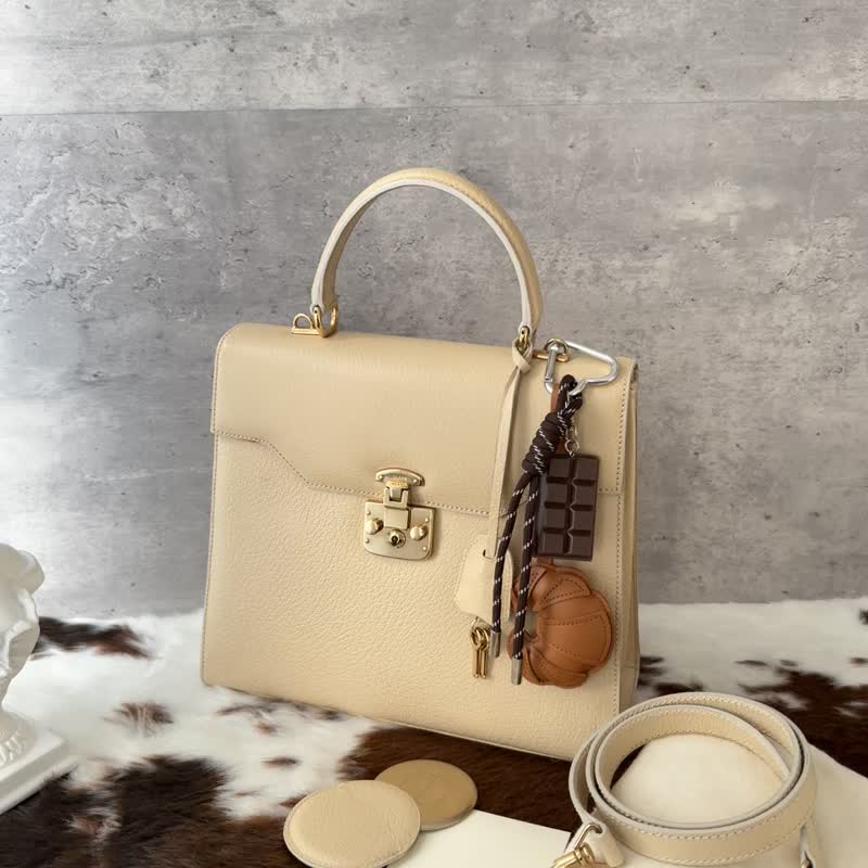 中古包 GUCCI 古驰 米杏色 Padlock Kelly 轮廓手提包 - 手提包/手提袋 - 真皮 卡其色