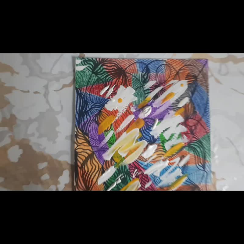 抽象混合媒材艺术、原创艺术品、铅笔与水粉画 - 墙贴/壁贴 - 纸 多色