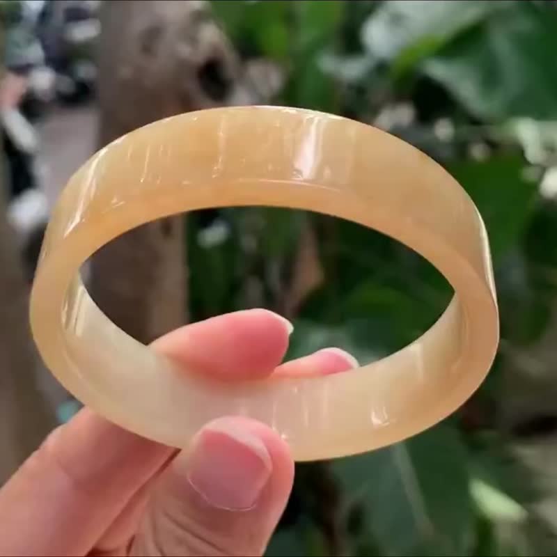 冰种翡翠天然翡翠玉镯A玉手镯 玉鈪 • 冰种橘红翡翠方镯 - 手链/手环 - 玉石 橘色