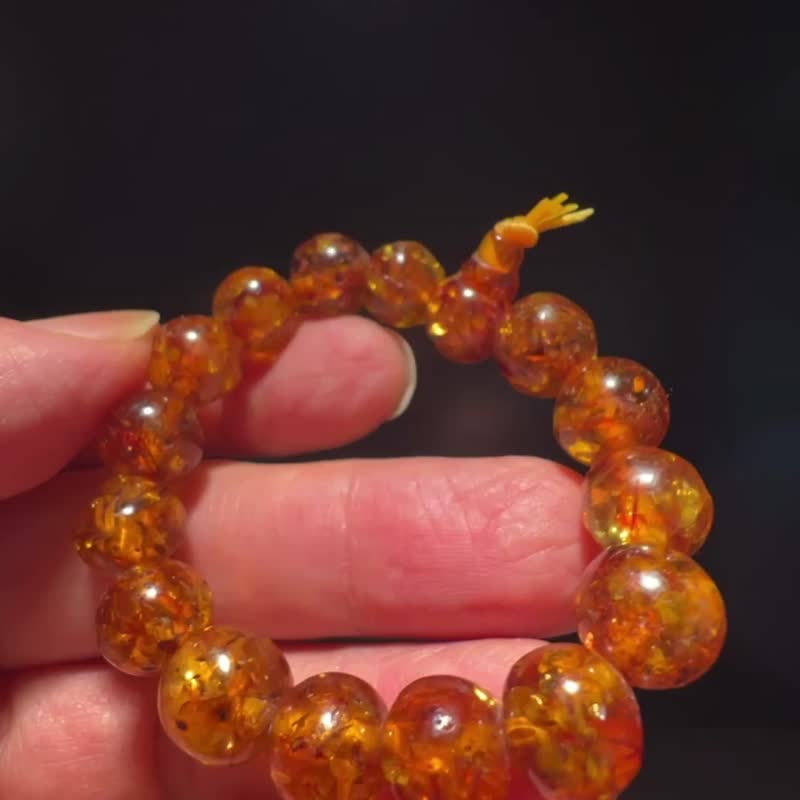 天然琥珀 Amber 植物珀 金珀 11mm手链 手串 琥珀14.5克 艺术 - 手链/手环 - 半宝石 金色