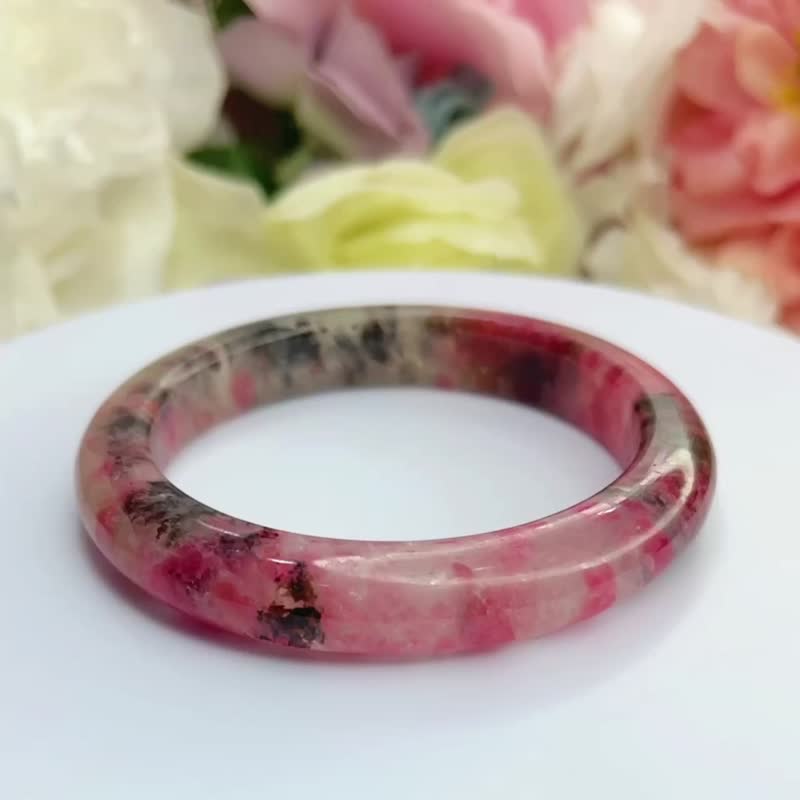 No.252 无染色 天然蔷薇辉手镯 樱花雨泼墨纹 53mm 透度玉化质感 - 手链/手环 - 水晶 红色