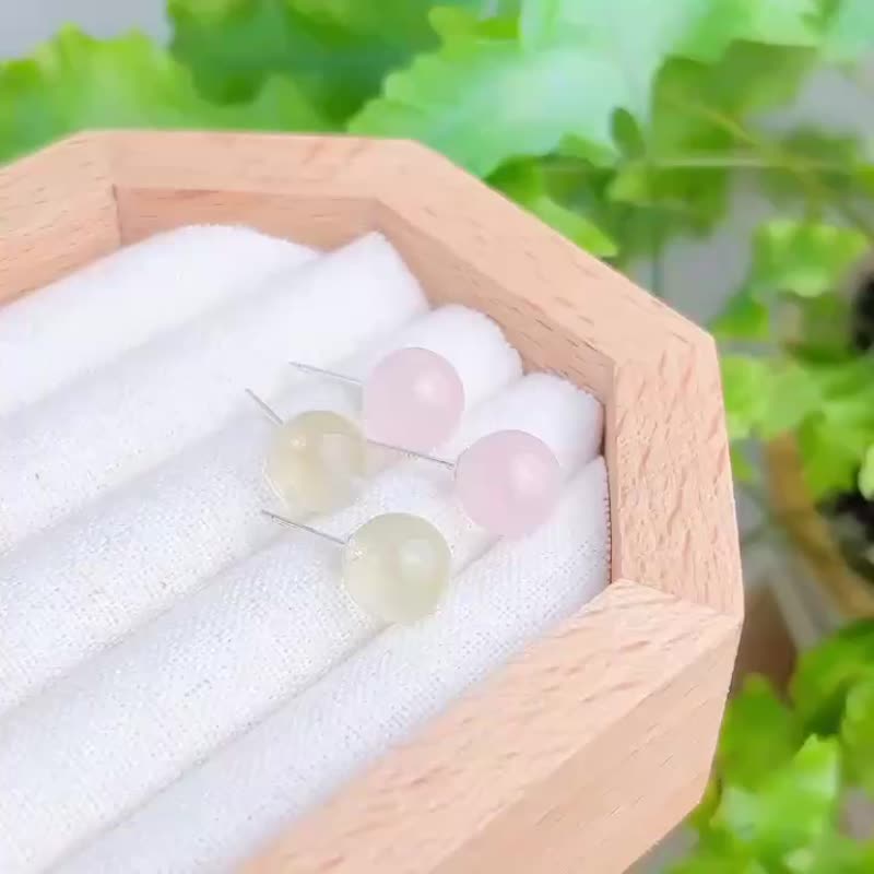学会温柔对待自己 /  泡泡球天然粉水晶 黄水晶耳针 14K 注金 - 耳环/耳夹 - 水晶 粉红色