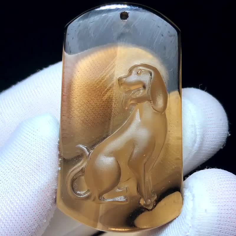 纯天然茶水晶狗吊坠 茶水晶生肖狗吊坠 精致雕刻 活灵活现 - 吊饰 - 水晶 