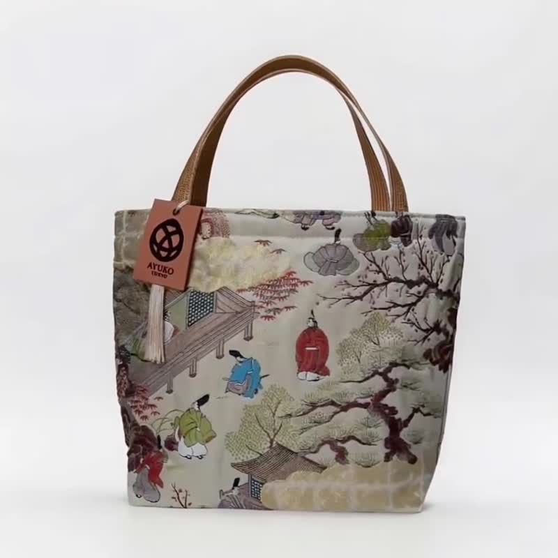 Story Collection#4, 日本正绢和服袋带手工托特包 独一无二设计 - 手提包/手提袋 - 丝．绢 卡其色