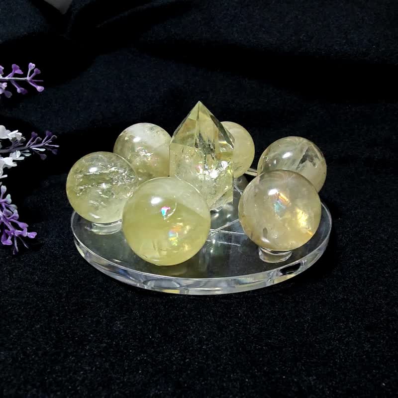 彩虹光黄水晶七星阵 财富之石 招财 晶球 晶柱 礼物 收藏 独家 - 摆饰 - 宝石 黄色