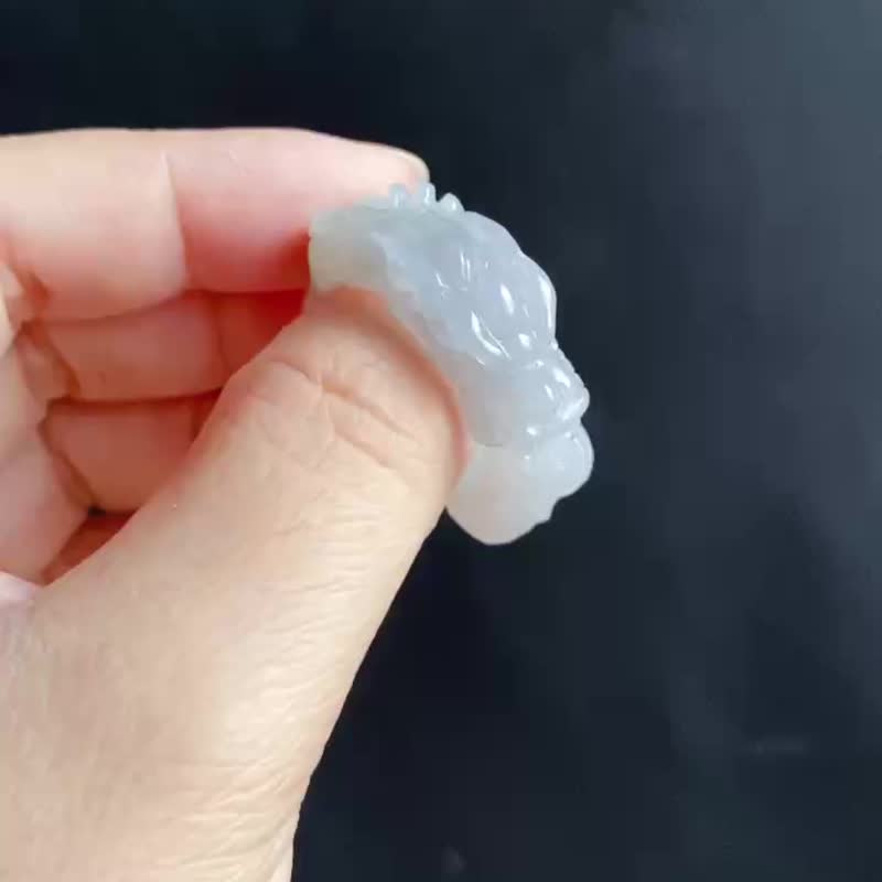 天然缅甸玉翡翠 乌鸡 龙戒 手工雕刻 戒指 内径 21.2mm 招财 - 戒指 - 玉石 灰色