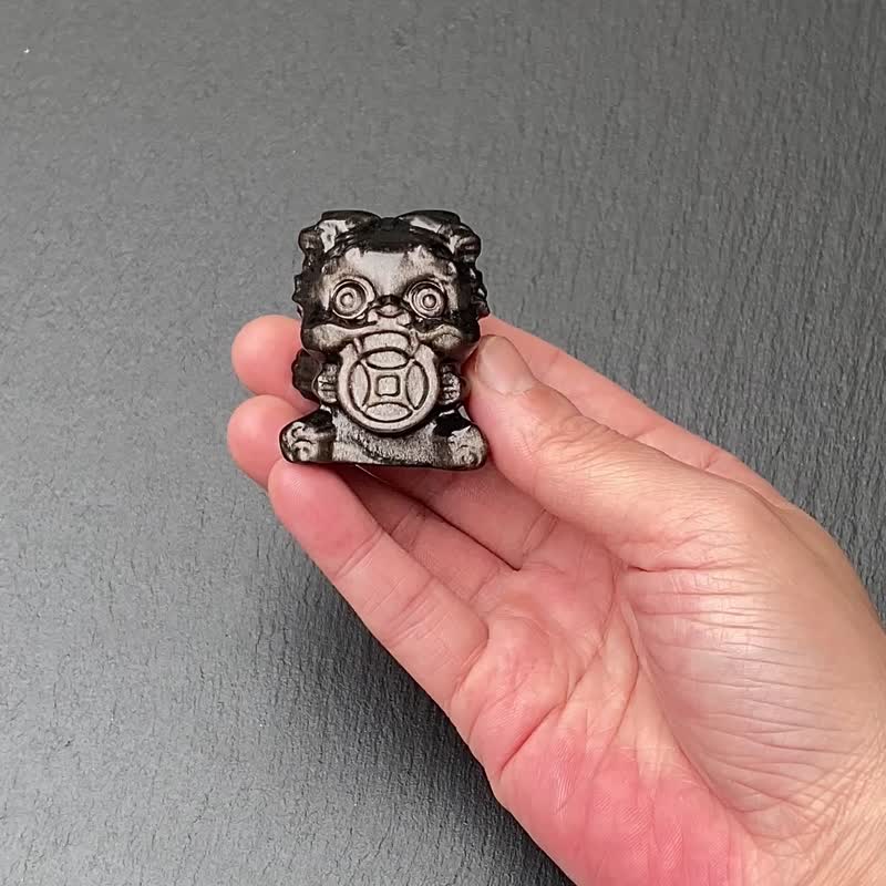 招财开运-银曜石吞金兽 疗愈 旺事业 旺事业 聚财 快速出货 - 摆饰 - 水晶 银色