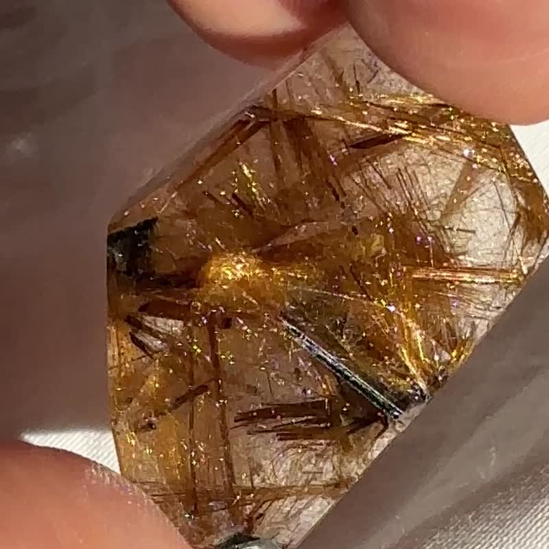 魔鬼髪 钛晶花 水晶簇 髪晶 金发晶 天然水晶 摆设 水晶原矿 原石 - 摆饰 - 水晶 金色