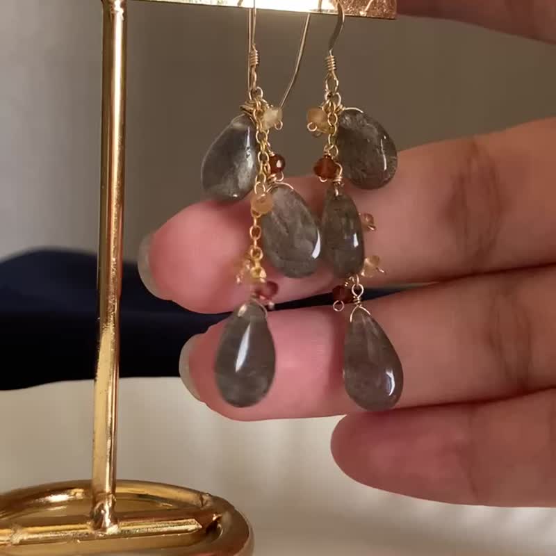 日本夏天烟火 14KGF 拉长石耳环 / 耳夹 / 独一无二 - 耳环/耳夹 - 宝石 蓝色